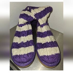 UGG Purple and Cream Knit Slipper Boots Womens Size 7 GUC